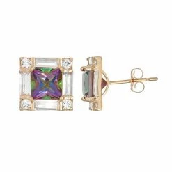 Designs By Gioelli 10k Gold Mystic Topaz & Lab-Created White Sapphire Square Stud Earrings