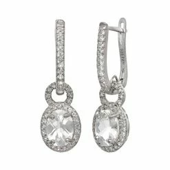 Designs By Gioelli Sterling Silver Lab-Created White Sapphire Oval Halo Drop Earrings