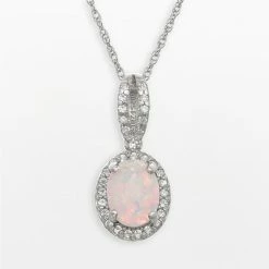 Designs By Gioelli Sterling Silver Lab-Created Opal And Lab-Created White Sapphire Oval Halo Pendant