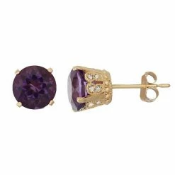 Designs By Gioelli 10k Gold Amethyst & Diamond Stud Earrings