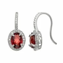 Designs By Gioelli Sterling Silver Garnet And Lab-Created White Sapphire Halo Drop Earrings