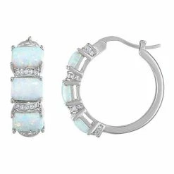 Designs By Gioelli Sterling Silver Gemstone Hoop Earrings Lab Created Opal
