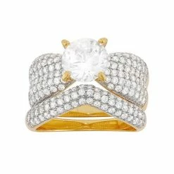 Designs By Gioelli Cubic Zirconia Engagement Ring Set In Sterling Silver 14k Gold Over Silver