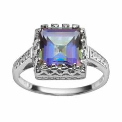 Designs By Gioelli Sterling Silver Rainbow Blue Quartz And Lab-Created White Sapphire Crown Ring