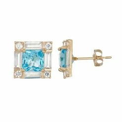 Designs By Gioelli 10k Gold Swiss Blue Topaz & Lab-Created White Sapphire Square Stud Earrings