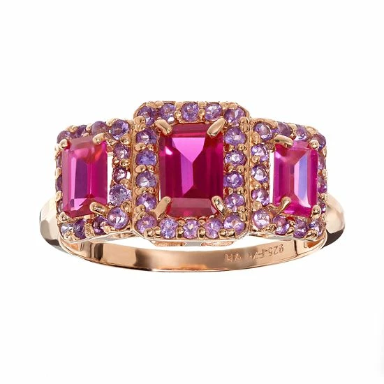 Designs By Gioelli Lab-Created Ruby And Amethyst 14k Rose Gold Over Silver Rectangle Halo Ring 3 Designs By Gioelli Lab-Created Ruby And Amethyst 14k Rose Gold Over Silver Rectangle Halo Ring