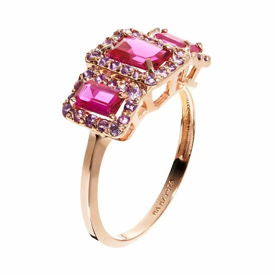 Designs By Gioelli Lab-Created Ruby And Amethyst 14k Rose Gold Over Silver Rectangle Halo Ring 4 Designs By Gioelli Lab-Created Ruby And Amethyst 14k Rose Gold Over Silver Rectangle Halo Ring - Image 2