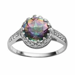 Designs By Gioelli Sterling Silver Rainbow Quartz And Lab-Created White Sapphire Crown Ring