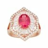 Designs By Gioelli 14k Rose Gold Over Silver Lab-Created Ruby & White Sapphire Baguette Halo Ring