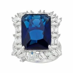 Designs By Gioelli Sterling Silver Simulated Sapphire & Lab-Created White Sapphire Cluster Ring