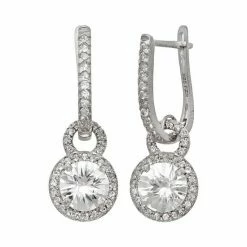 Designs By Gioelli Sterling Silver Lab-Created White Sapphire Halo Drop Earrings