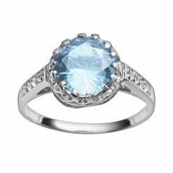 Designs By Gioelli Sterling Silver Lab-Created Aquamarine And Lab-Created White Sapphire Crown Ring
