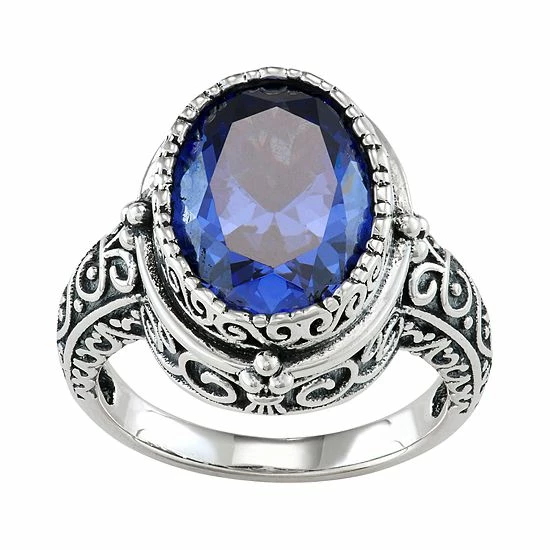 Designs by Gioelli Sterling Silver Simulated Sapphire Oval & Filigree Ring Designs By Gioelli Sterling Silver Simulated Sapphire Oval & Filigree Ring -Designs by Gioelli Shop unnamed file 1656