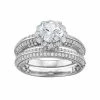 Designs By Gioelli Sterling Silver Lab-Created White Sapphire Flower Engagement Ring Set
