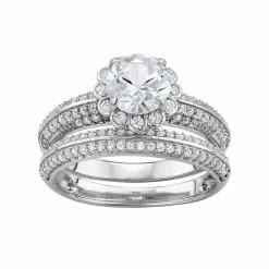 Designs By Gioelli Sterling Silver Lab-Created White Sapphire Flower Engagement Ring Set