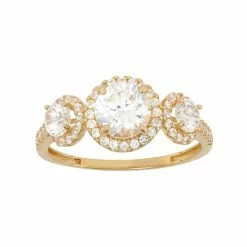 Designs By Gioelli Cubic Zirconia 3-Stone Halo Engagement Ring In 10k Gold