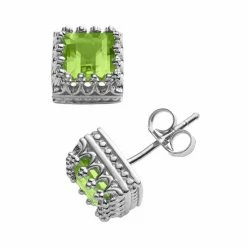 Designs By Gioelli Sterling Silver Genuine Peridot Crown Stud Earrings