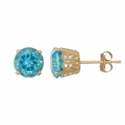 Designs By Gioelli 10k Gold Swiss Blue Topaz & Diamond Stud Earrings