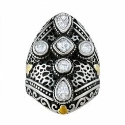 Designs By Gioelli Two Tone Sterling Silver Faceted Stone & Filigree Cross Ring