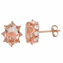 Designs By Gioelli 10k Rose Gold Simulated Morganite & Lab-Created White Sapphire Oval Stud Earrings