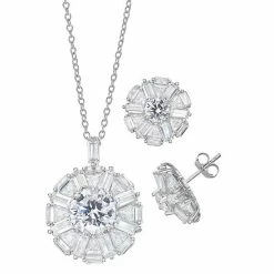 Designs By Gioelli Sterling Silver Simulated Gemstone Starburst Pendant & Stud Earring Set Cubic Zirconia