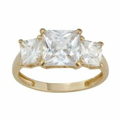 Designs By Gioelli 10k Gold 3-Stone Princess Cut Cubic Zirconia Ring Yellow