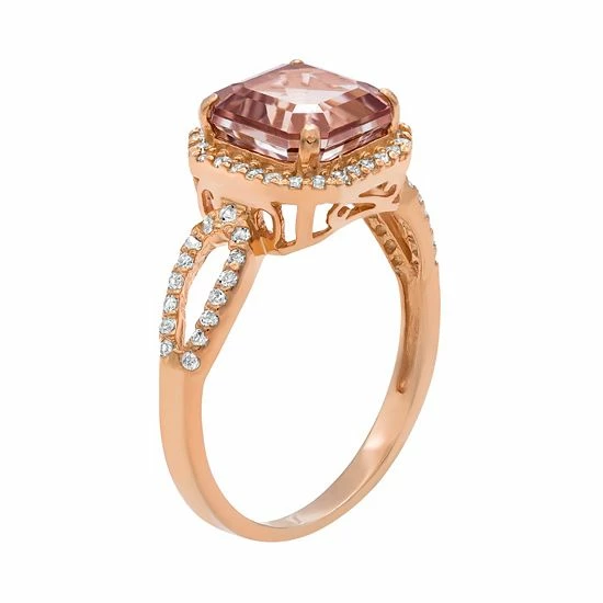 Designs By Gioelli 14k Rose Gold Over Silver Simulated Morganite And Lab-Created White Sapphire Halo Ring 4 Designs By Gioelli 14k Rose Gold Over Silver Simulated Morganite And Lab-Created White Sapphire Halo Ring - Image 2