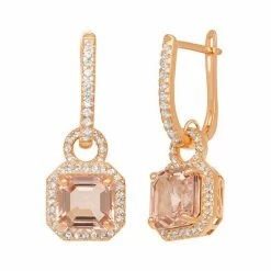 Designs By Gioelli 14k Rose Gold Over Silver Simulated Morganite And Lab-Created White Sapphire Octagonal Halo Drop Earrings