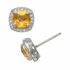 Designs By Gioelli Sterling Silver Citrine And Lab-Created White Sapphire Halo Stud Earrings