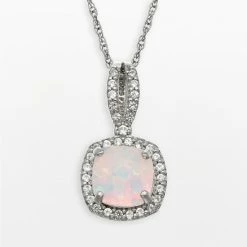Designs By Gioelli Sterling Silver Lab-Created Opal And Lab-Created White Sapphire Square Halo Pendant