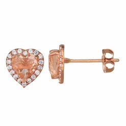 Designs By Gioelli 10k Rose Gold Simulated Morganite & Lab-Created White Sapphire Heart Stud Earrings