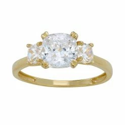 Designs By Gioelli 10k Gold Cubic Zirconia 3-Stone Cushion Engagement Ring Yellow