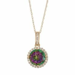 Designs By Gioelli 10k Gold Mystic Topaz & Lab-Created White Sapphire Halo Pendant Necklace
