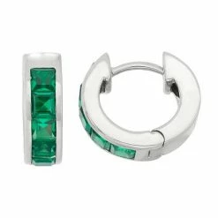 Designs By Gioelli Lab-Created Emerald Sterling Silver Huggie Hoop Earrings