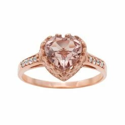 Designs By Gioelli 14k Rose Gold Over Silver Simulated Morganite And Lab-Created White Sapphire Heart Crown Ring