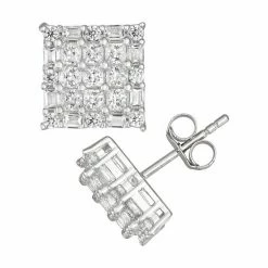 Designs By Gioelli Men's Square Sterling Silver Cubic Zirconia Stud Earrings