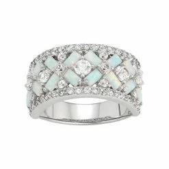 Designs By Gioelli Sterling Silver Lab-Created Opal & White Sapphire X Ring