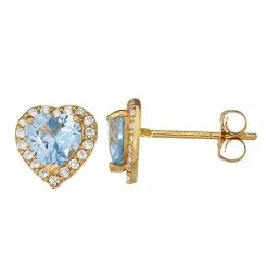 Designs By Gioelli 10k Gold Gemstone Heart Halo Stud Earrings Created Aquamarine