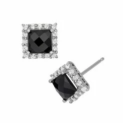 Designs By Gioelli Sterling Silver Onyx And Lab-Created White Sapphire Square Halo Stud Earrings