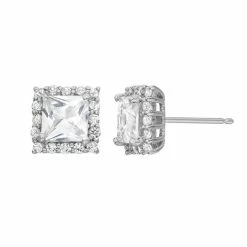 Designs By Gioelli Lab-Created White Sapphire Sterling Silver Square Halo Stud Earrings
