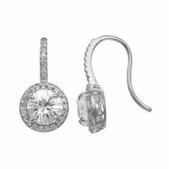 Designs By Gioelli Sterling Silver Lab-Created White Sapphire Halo Drop Earrings