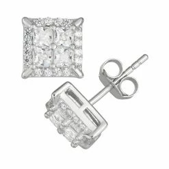 Designs By Gioelli Men's Sterling Silver Cubic Zirconia Square Stud Earrings
