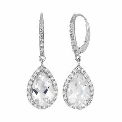 Designs By Gioelli Lab-Created White Sapphire Sterling Silver Halo Teardrop Earrings