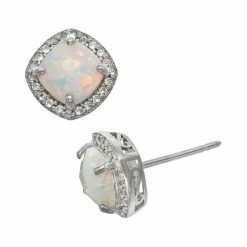 Designs By Gioelli Sterling Silver Lab-Created Opal And Lab-Created White Sapphire Halo Stud Earrings