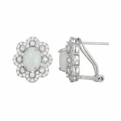 Designs By Gioelli Sterling Silver Lab-Created Opal & White Sapphire Flower Stud Earrings
