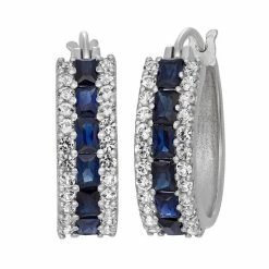 Designs By Gioelli Sterling Silver Lab-Created Blue And White Sapphire Hoop Earrings