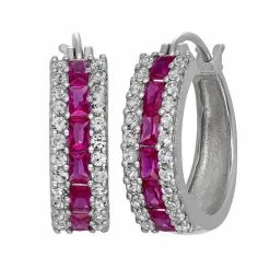 Designs By Gioelli Sterling Silver Lab-Created Ruby And Lab-Created White Sapphire Hoop Earrings