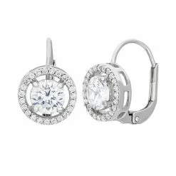 Designs By Gioelli Cubic Zirconia Sterling Silver Halo Drop Earrings