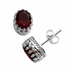 Designs By Gioelli Sterling Silver Garnet Oval Crown Stud Earrings