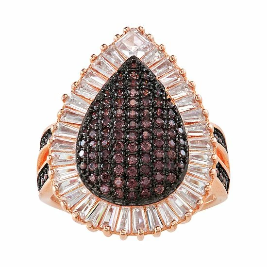 Designs By Gioelli Sterling Silver Mocha & White Cubic Zirconia Teardrop Halo Ring 3 Designs By Gioelli Sterling Silver Mocha & White Cubic Zirconia Teardrop Halo Ring